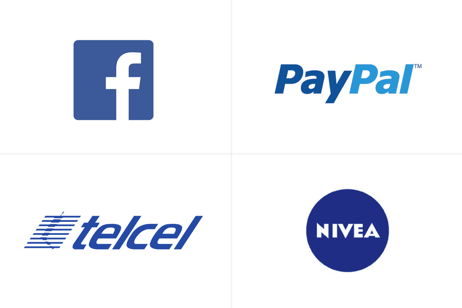 Logos de Facebook, Paypal, Telcel y Nivea